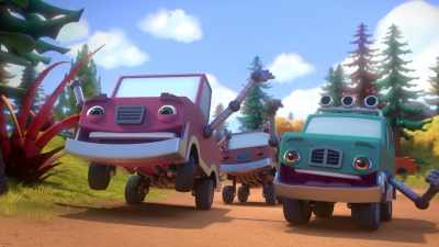 -[laughter]
-[horns honking] - Mighty Monsterwheelies