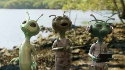 - [leaves rustling]
- [babbling] - Alien TV