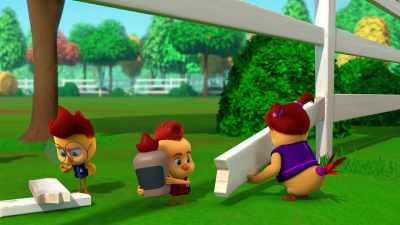 -Let's get to work.
-Little Boo has got the glue! - The Chicken Squad