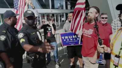 Let's keep it peaceful, guys.
Please. Thank you. - Trump: The Criminal Conspiracy Case