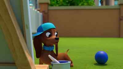 Let's paint a fetch
ball on the wall. - Pretzel and the Puppies
