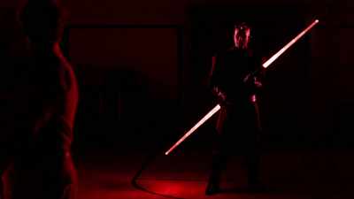 [LIGHT SWITCHES CLICK]
[STAR WARS MAIN THEMEPLAYS] - Schooled
