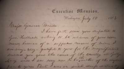 - Lincoln writes
this letter to Meade, - Abraham Lincoln