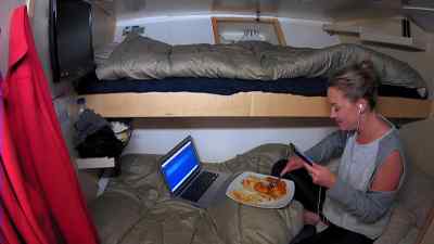 - Living my best life,
eating curry in my bed. - Below Deck Mediterranean