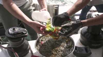          Look at that separation
      between the plastic layer. - The Story of Plastic
