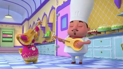 Look, Curly! We can make
beautiful music while we cook! - Abby Hatcher