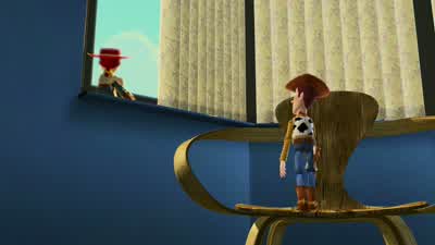 Hey. Whatcha doin' way up here? Thought I'd get one last look at the sun before I get packed away ag - Toy Story 2