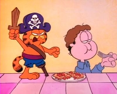 Lt do be a landlubber who be shoving lasagna in his face - Garfield in Disguise