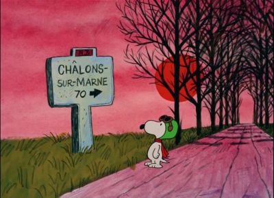 Making his way across the French countryside - It's the Great Pumpkin, Charlie Brown