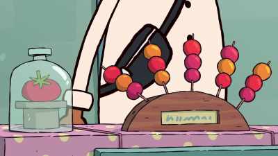 - MAN: Candy tomatoes,
tomatoes on a stick, - It's Pony