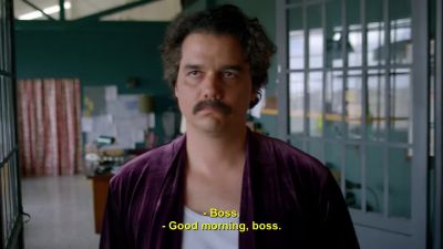 - (man in Spanish) Boss.
- Good morning, boss. - Narcos