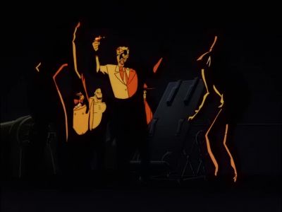 MAN: What's going on?
TWO-FACE: He's gone. - Batman: The Animated Series