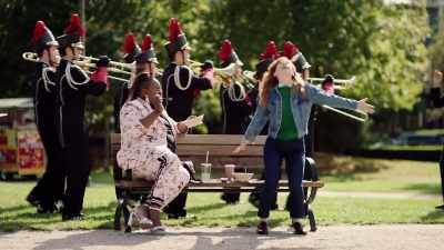[marching band playing
"[I Can't Get No] Satisfaction"] - Zoey's Extraordinary Playlist