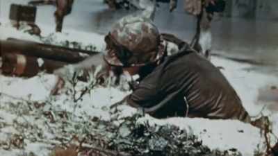 MARINES DIG INTO THE SAND, - The Pacific War in Color