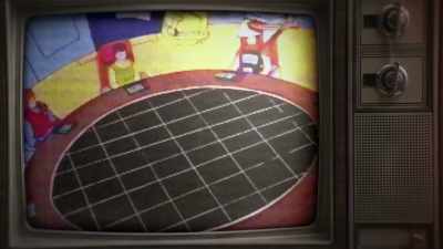 ♪ Masked crusaders
Working overtime ♪ - Happy Happy Joy Joy: The Ren & Stimpy Story