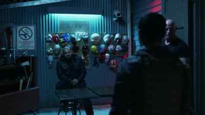 Masks and weapons
stay outside. - The Purge
