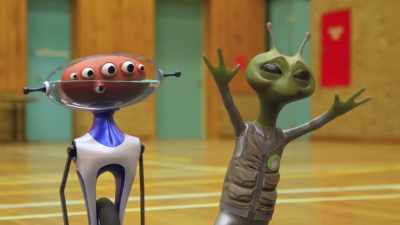 - Meh, meh meh meh.
- [burbling] - Alien TV