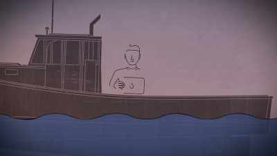[Mendelow]  Person in boat wirelessly
connects to a computer in a case - Chasing Coral