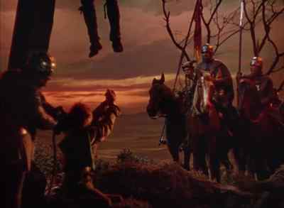-Mercy, good master ! Have mercy !
-Start him dancing ! - The Adventures of Robin Hood