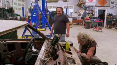 ...Mike's still struggling to disassemble
the Parisienne's rusty shell... - Rust Valley Restorers