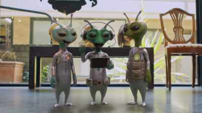 - Moo.
- [muttering] - Alien TV