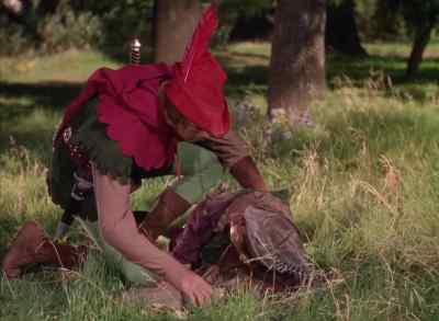 -Much, what's happened to you ?
-Take me to Robin, quick ! - The Adventures of Robin Hood