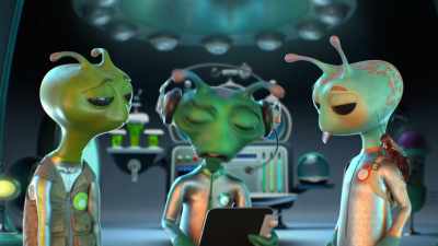 [muffled garbling] - Alien TV