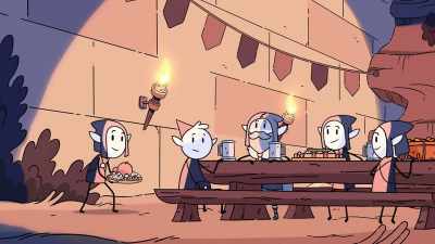 -[music stops]
-[elves cheering] - Hilda