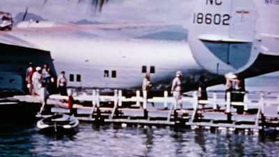 NARRATOR: After 19 hours,
they make their first landing. - The Pacific War in Color