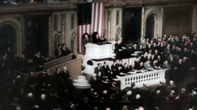 Narrator: AS A FIRST STEP,
ROOSEVELT URGES - America in Color