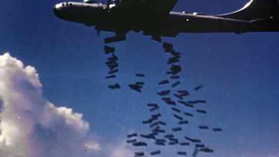 NARRATOR: Bombs drop
into this lashing wind -- - The Pacific War in Color