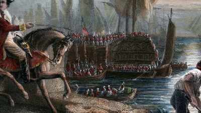 Narrator: By now, hundreds
of British ships had arrived - Benjamin Franklin