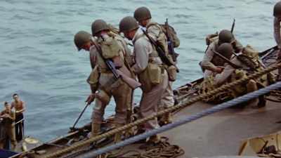 NARRATOR: Each landing
team learns the ropes, - The Pacific War in Color