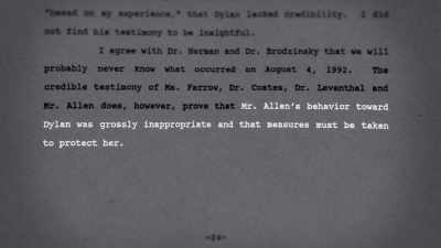 Narrator:
He stated, "Mr. Allen's
behavior towards Dylan - Allen v. Farrow