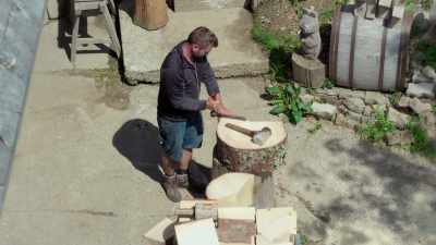 NARRATOR: Lukas
uses a traditional log-splitting tool - Europe From Above