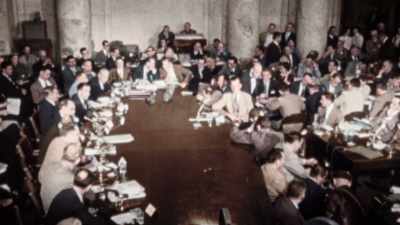Narrator: McCARTHY RESPONDS
BY DREDGING UP A PAST LINK - America in Color