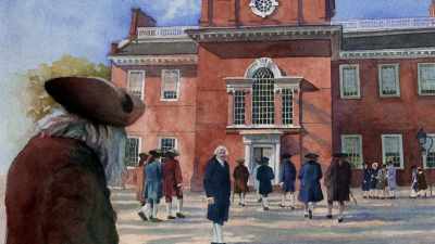 Narrator: On September 17, 1787,
the delegates gathered - Benjamin Franklin