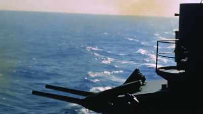 Narrator: RELIVE AN
HISTORIC NAVAL BATTLE - The Pacific War in Color