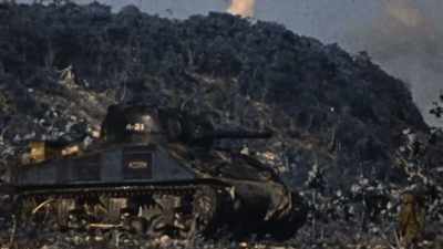 NARRATOR: Sherman tanks
-- another Tarawa flop -- - The Pacific War in Color