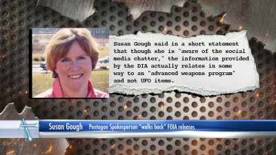 - [Narrator] Susan Gough,
a Pentagon spokesperson, - Accidental Truth: UFO Revelations