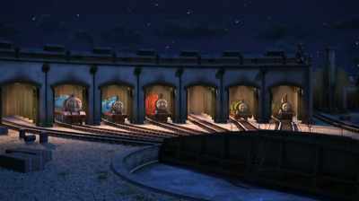 [narrator] 
That night in Tidmouth Sheds, - Thomas & Friends: Journey Beyond Sodor