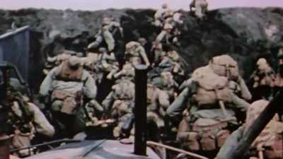 NARRATOR: The beach
is steep and loose. - The Pacific War in Color