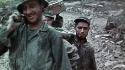 NARRATOR: Troops have to lug
ammunition to the front by hand. - The Pacific War in Color