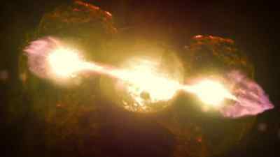 Narrator:
WHEN STARS OVER 100 TIMES
HEAVIER THAN OUR SUN EXPLODE, - How the Universe Works