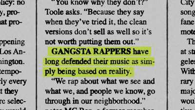  Narrator: While gangster
 rappers claimed their lyrics - Origins of Hip Hop