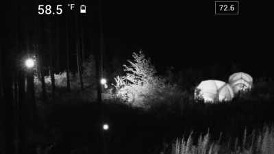 [narrator]  While staking ou
 a decoy camp to lure
 a mysterious creature - Expedition Bigfoot
