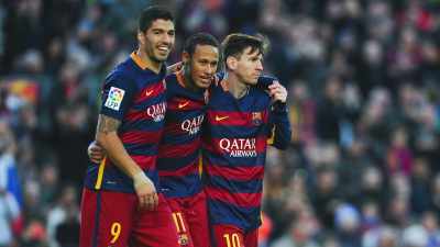 - [Narrator] With Messi,
Suarez and Neymar at the wheel, - Lionel Messi - The Greatest