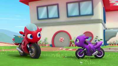 - Never slow down, never stop!
(honking playfully) - Ricky Zoom