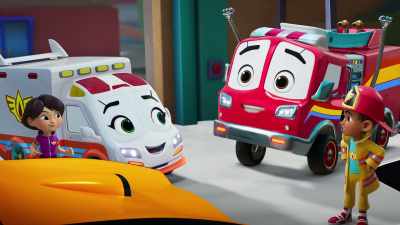 -Nice!
-[imitates drums] We got him! - Firebuds