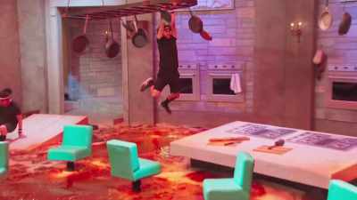 Nick, hanging precariously - Floor Is Lava